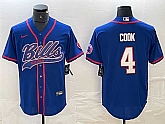 Men's Buffalo Bills #4 James Cook Blue With Patch Cool Base Stitched Baseball Jersey,baseball caps,new era cap wholesale,wholesale hats